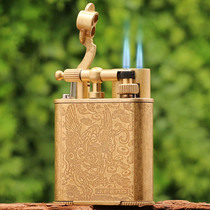 Season Wind Leopard Leopard Cigar Double Straight Flush Grinding Wheel Inflatable Lighter Retro Creative Personality Lighter with hole-punching machine