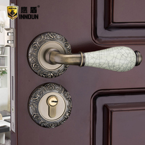 Eurostyle antique house door lock rose flower carved split lock crack ceramic handle lock bedroom inner wood door lock