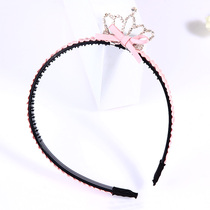 Childrens headband with toothed head hoop child crown Korean girl pressure hair Princess bow headgear non-slip student drill
