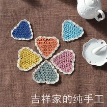 Afternoon tea time-hand crochet crochet forest Z wind pure cotton hollow woven heart-shaped color coaster