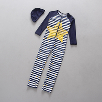  Korean stars and stripes Navy style long-sleeved trousers Swimsuit Boys and girls one-piece diving surfing suit Sunscreen jellyfish suit