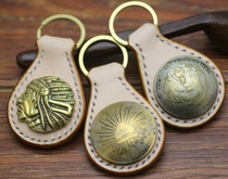 Italian vegetable tanning leather cowhide handmade custom car keychain pure copper cloth buckle raising cattle ancient to send boyfriend