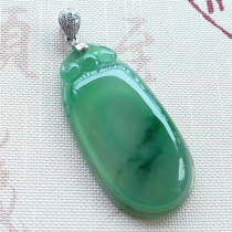 Mingkai jade jade Myanmar natural A goods jade 18K gold inlaid ice species floating flower Fu Bei pendant with certificate