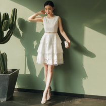 Spring 2021 new womens A- line dress early spring French tea break explosive white lace dress summer