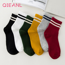 Spring and summer socks womens medium tube cotton solid color sports socks Female student socks shallow mouth Korean cute cartoon socks
