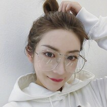 Round retro flat mirror Net red star with super large frame anti-radiation blue glasses female art thin legs super light