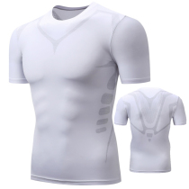 Summer sports T-shirt PRO fitness short sleeve White fitness suit quick-drying clothes chicken heart collar stretch training tights men
