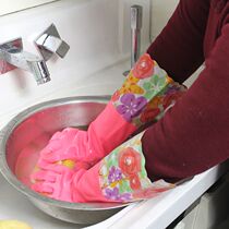 Lengthened cuff suede Gloves Waterproof and Home Gloves Laundry Gloves Parts Area 3 Double