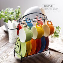  European-style coffee cup Rainbow ceramic cup British afternoon tea cup dish set 6 cups 6 dishes 6 spoons with iron frame