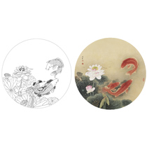 Meticulous painting drawing drawing drawing physical printing road rain Lotus carp 42*42 with color drawing 342T