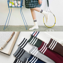 Spring and Autumn Joker three-bar stripe stacking socks Korean womens socks Harajuku Academy style cotton middle tube stockings short boots socks