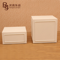 Wooden white paint model window props High and low display table base floor bag rack Shoe rack