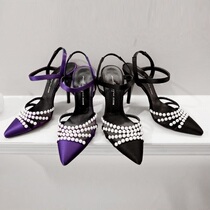 South Korea Handmade Custom Light Cooked Sexy Romantic Stars Hollowed-out Curved Pointy Satin High Heel Sandal