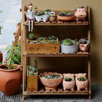 Warm Peninsula micro garden 70 three-layer solid wood flower stand outdoor balcony fleshy widened folding environmental protection and corrosion resistance