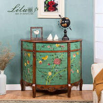 American pastoral entrance decoration porch cabinet small apartment living room wine cabinet European style hall cabinet partition fish tank solid wood