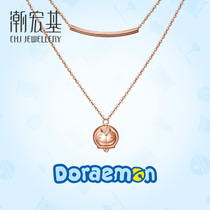 Tide Acer Doraemon-Smiley face 18K gold pendant necklace color gold double choker female X6