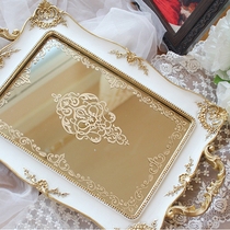 Special French ivory white relief antique old mirror cosmetics storage tray desktop storage box