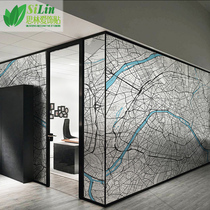Custom art map office frosted glass stickers Translucent opaque bathroom sliding door electrostatic film
