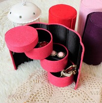 Creative portable suede cloth cylinder three-layer rotary portable first decoration case Ring Necklace Containing box Ornament Tank Storage Box