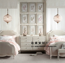 Export French solid wood bed RH style American natural oak childrens bed European soft bag solid wood childrens bed
