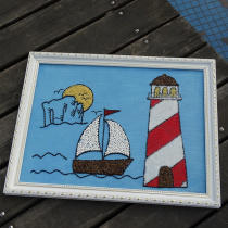 Grain paste painting Handmade DIY seed painting Ocean scenery Island lighthouse Lonely island sailing boat