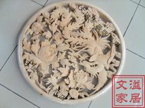 Chinese decoration Dongyang wood carving home decoration round pendant Phoenix peony 5 cm board carving