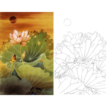  Gongbi painting white sketch background draft Physical hook line print draft Zou Chuanan lotus 66*103 with color map 547T