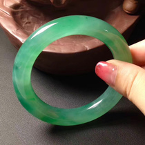 Floating flower jade bracelet with certificate natural A goods round green jade jade stone jade bracelet Womens
