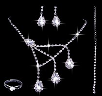 Luxury rhinestone bride Crown necklace four-piece wedding headdress wedding dress bridesmaid accessories