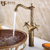 Antique all copper basin faucet hot and cold washbasin art basin faucet European rotary basin double faucet
