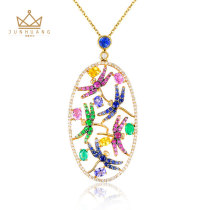 Junior Jewelry 18k Yellow Gold Inlay Diamond Pendant Color Gradient Sapphire Sapphire Ruby Straw Necklace