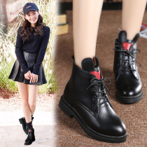 New autumn and winter all-match thin leather handmade flat lace womens cotton boots comfortable and fashionable leather Martin boots
