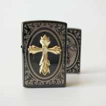 ZORRO lighter ZORRO silver knurled black ice single face sticker cross cotton machine pure copper windproof 2 gift box