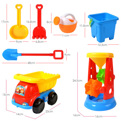 Childrens beach toys large four-wheel cart hourglass water set baby playing sand digging shovel tools boys and girls