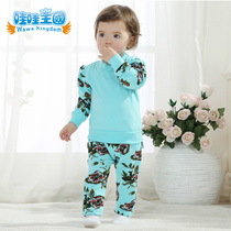  2016 spring and autumn new baby autumn suit mens and womens childrens clothes baby underwear two-piece retro printing