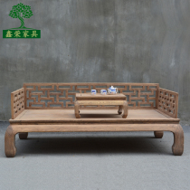  New Chinese style Zen furniture Old Elm Arhat bed Solid wood sofa bed Zen bed Kang table Antique carved Arhat sofa