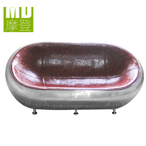 European-style aluminum leather floor chair leather adult glass steel aluminum leather double floor chair fashion metal sofa chair