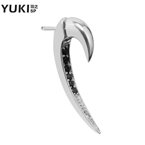 YUKI European and American tide men and girls single personality Gothic fangs 925 sterling silver earrings simple cold wind couple