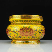 Buddhist supplies Huang Tang color lotus round mouth incense burner ceramic Buddha incense stove sandalwood incense burner sandalwood stove 6-8 inch