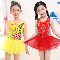 Girl swimsuit Princess red lace one-piece dress flat Corner Children Baby conservative small children swimsuit 2-5 years old