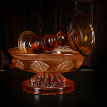 Special Tibetan Buddhist supplies carved glass cover plate 17cm Amber