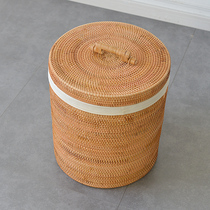 Naturally Vietnam Indonesia Old autumn rattan straw wicker dirty clothes basket barrel round barrel with lid