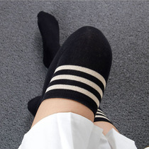 Harajuku three-bar striped socks stockings knee Japanese students cotton high thigh socks female spring and autumn