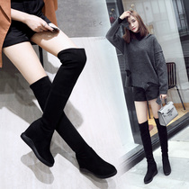 Knee-high boots womens autumn and winter velvet 2021 Korean version high-heeled high boots All-match thin inner height-increasing boots cotton shoes