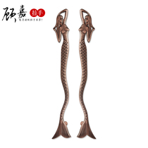 Gu Jia Chinese door handle hotel club door handle carved mermaid glass door handle solid wood door handle