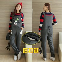 Pregnancy Woman Dress Autumn Clothing 2021 Han Edition New Loose Fashion Models Slim Back With Pants Tide Moms Comfort Strap Casual Pants