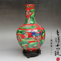 Schöder Jingdezhen antique color glazed handmade embossed handpainted lotus vase modern Home Decorative Pendulum