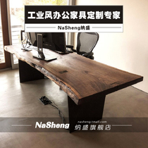 LOFT retro industrial style irregular solid wood desk Creative log boss desk Computer large board table workbench