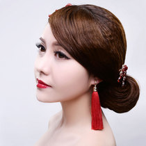 Clearance] Bride earrings 2021 New Tide wedding temperament accessories ear clip without ear hole tassel red 701