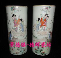Jingdezhen Cultural Revolution Factory goods porcelain powder Painted Bull will weave a female hat cylinder Calligraphy And Painting Silo Bag Old Fidelity